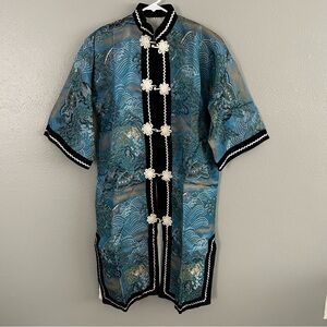 Vintage Metallic Brocade Japanese Kimono Jacket Velvet Trim Size M Asian 1970s